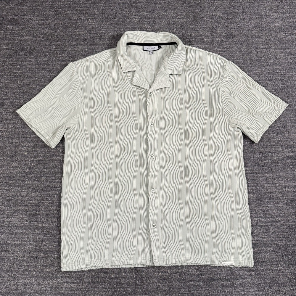 Mauvais Relaxed Fit Wave Shirt Men XL Sage Green Beach Resort Vacation Textured